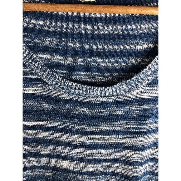 Eileen Fisher Organic Linen Blend Striped Blue Contrast Pullover Sweater - Picture 6 of 8